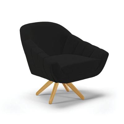 Poltrona Giratória Linho Preto A79 Base Madeira Ma30