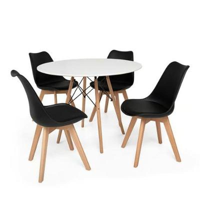 Conjunto Mesa De Jantar Eiffel 80cm Branca Com 4 Cadeiras Eames Wood Leda Preta