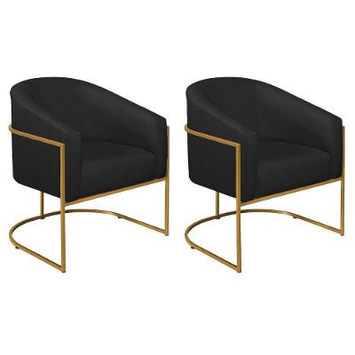 Kit 02 Poltronas Decorativas Luiza Base De Ferro Dourado Suede - Doce Sonho Móveis Preto