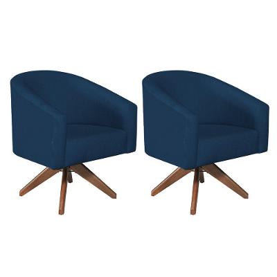 Kit 02 Poltronas Decorativas Luiza Base Giratória De Madeira Suede - Doce Sonho Móveis Azul Tiffany
