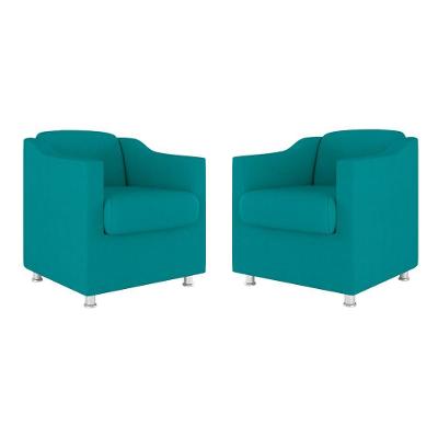Kit 02 Poltronas Decorativas Clinica Tecido Suede Balaqui Cor:Azul Turquesa