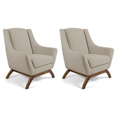 Kit 02 Poltronas Base de Madeira Naomi Bege