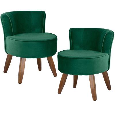 Kit 02 Poltronas Decorativas Sala de Estar Pés de Madeira Ayla Veludo Verde Gran Belo