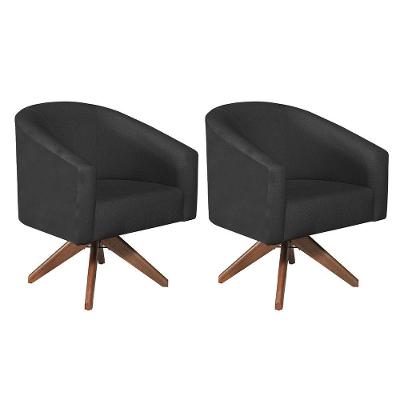 Kit 02 Poltronas Decorativas Luiza Base Giratória De Madeira Suede - Doce Sonho Móveis Preto