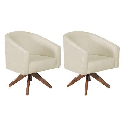 Kit 02 Poltronas Decorativas Luiza Base Giratória De Madeira Suede - Doce Sonho Móveis Bege