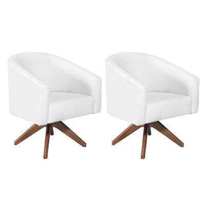 Kit 02 Poltronas Decorativas Luiza Base Giratória De Madeira Suede - Doce Sonho Móveis Branco