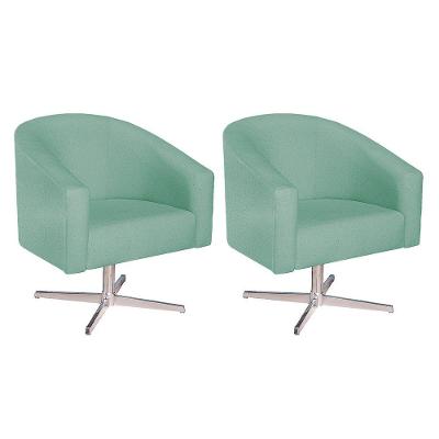 Kit 02 Poltronas Luiza Base Giratória De Metal Suede - Doce Sonho Móveis Azul Tiffany