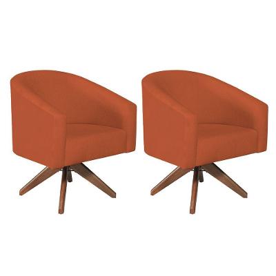 Kit 02 Poltronas Decorativas Luiza Base Giratória De Madeira Suede - Doce Sonho Móveis Terracota
