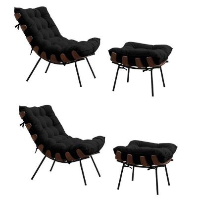 Kit 2 Poltronas Costela Com 2 Puffs Suede Preto