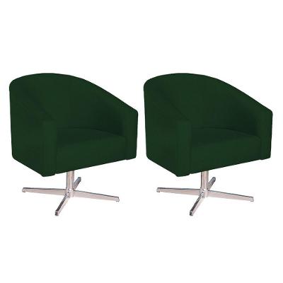 Kit 02 Poltronas Luiza Base Giratória De Metal Suede - Doce Sonho Móveis Verde