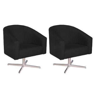 Kit 02 Poltronas Luiza Base Giratória De Metal Suede - Doce Sonho Móveis Preto