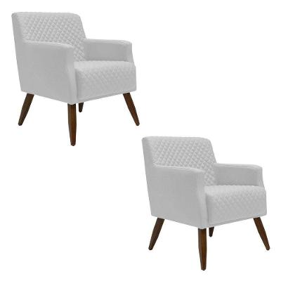 Kit 2 Poltronas Decorativa Nagoya Pés Madeira Corano Branco Gran Belo
