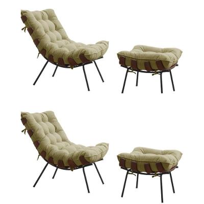 Kit 2 Poltronas Costela Com 2 Puffs Suede Bege