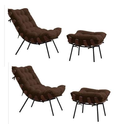 Kit 2 Poltronas Costela Com 2 Puffs Suede Marrom