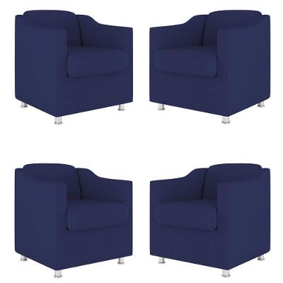 Kit 04 Cadeira Poltronas Decorativas Sala De Espera Clinica Cor:azul Marinho