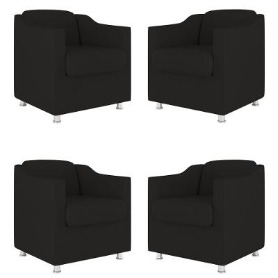 Kit 04 Cadeira Poltronas Decorativas Sala De Espera Clinica Cor:preto
