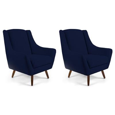 Kit 02 Poltronas Decorativas Sala de Estar Pés de Madeira Naomi Veludo Azul Marinho Gran Belo