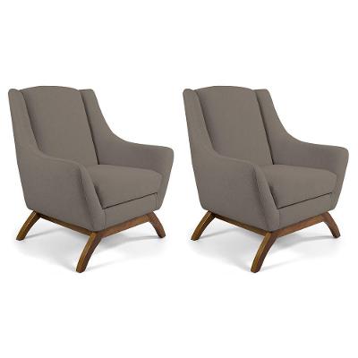 Kit 02 Poltronas Decorativas Sala de Estar Base de Madeira Naomi Veludo Bege Gran Belo
