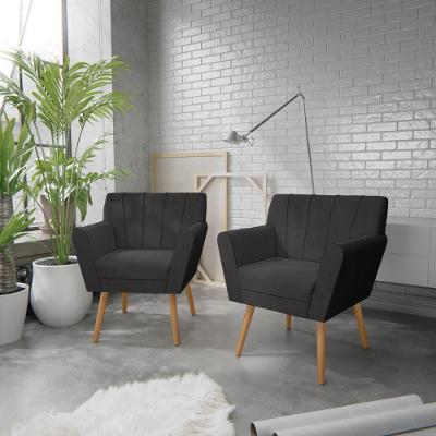 Kit 02 Poltronas Laura Pés Palito Linho - Amarena Móveis Cinzaescuro
