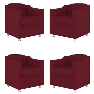 Kit 04 Poltronas Tilla Consultório Recepção Sala Suede Cor:marsala