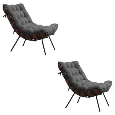 Kit Com 2 Poltronas Costela-suede Cinza