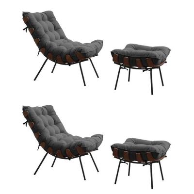 Kit 2 Poltronas Costela Com 2 Puffs Suede Cinza