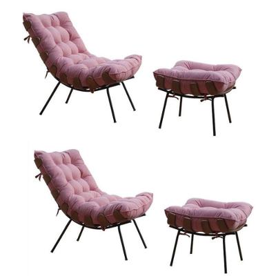 Kit 2 Poltronas Costela Com 2 Puffs Suede Rosa