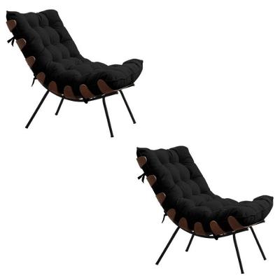 Kit Com 2 Poltronas Costela Suede Preto