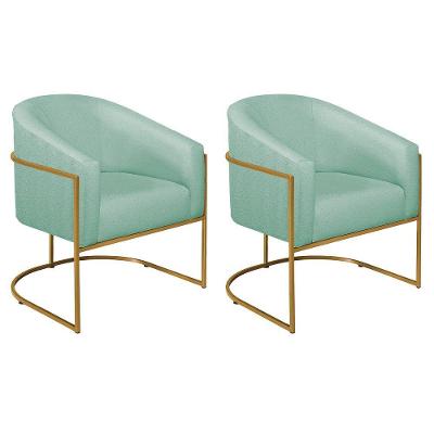 Kit 02 Poltronas Decorativas Luiza Base De Ferro Dourado Suede - Amarena Móveis Azul Tiffany