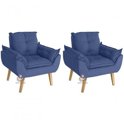 Kit 02 Poltrona Opala Suede Azul Marinho