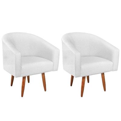 Kit 02 Poltronas Decorativas Sala De Estar Recepção Luiza Pés Palito Suede - Amarena Móveis Branco