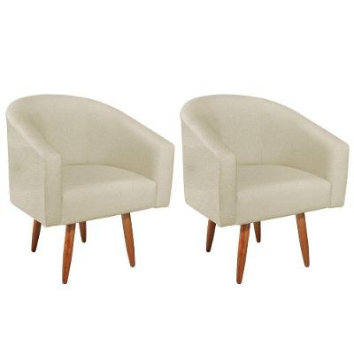 Kit 02 Poltronas Decorativas Sala De Estar Recepção Luiza Pés Palito Suede - Amarena Móveis Bege