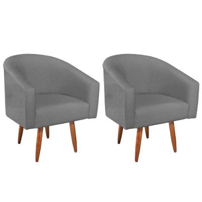 Kit 02 Poltronas Decorativas Sala De Estar Recepção Luiza Pés Palito Suede - Amarena Móveis Cinza
