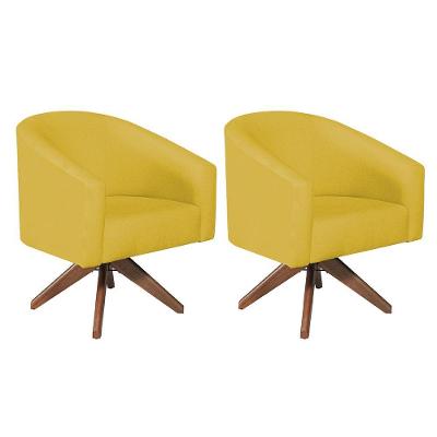 Kit 02 Poltronas Decorativas Luiza Base Giratória De Madeira Suede - Amarena Móveis Amarelo