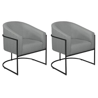 Kit 02 Poltronas Decorativas Luiza Base De Ferro Preto Suede - Amarena Móveis Cinza
