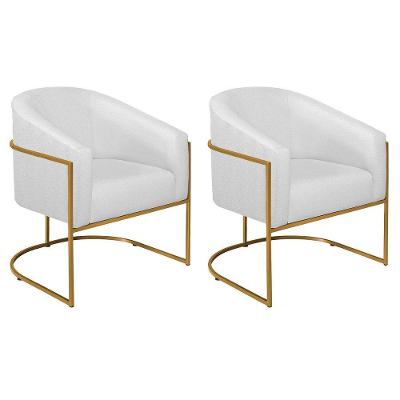 Kit 02 Poltronas Decorativas Luiza Base De Ferro Dourado Suede - Amarena Móveis Branco