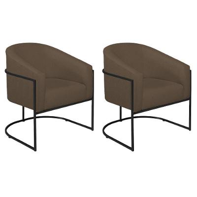 Kit 02 Poltronas Decorativas Luiza Base De Ferro Preto Suede - Amarena Móveis Marrom