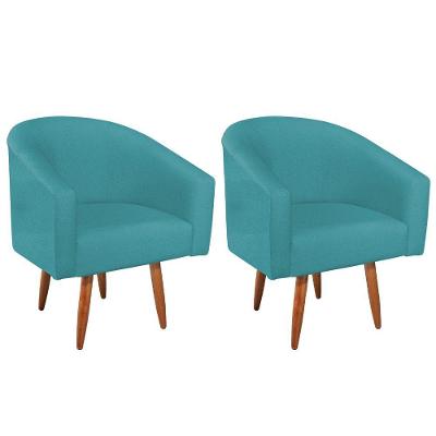 Kit 02 Poltronas Decorativas Luiza Pés Palito Suede - Amarena Móveis Azul Turquesa