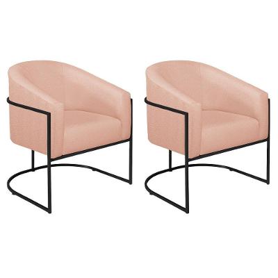 Kit 02 Poltronas Decorativas Luiza Base De Ferro Preto Suede - Amarena Móveis Rosê