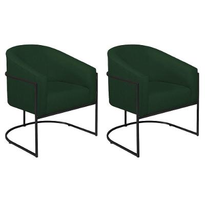 Kit 02 Poltronas Decorativas Luiza Base De Ferro Preto Suede - Amarena Móveis Verde