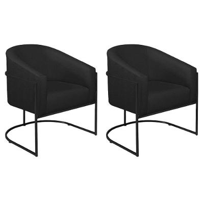 Kit 02 Poltronas Decorativas Luiza Base De Ferro Preto Suede - Amarena Móveis Preto