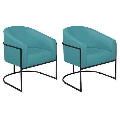 Kit 02 Poltronas Decorativas Luiza Base De Ferro Preto Suede - Amarena Móveis Azul Turquesa