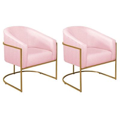 Kit 02 Poltronas Decorativas Luiza Base De Ferro Dourado Suede - Amarena Móveis Rosa Bebê