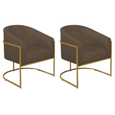 Kit 02 Poltronas Decorativas Luiza Base De Ferro Dourado Suede - Amarena Móveis Marrom