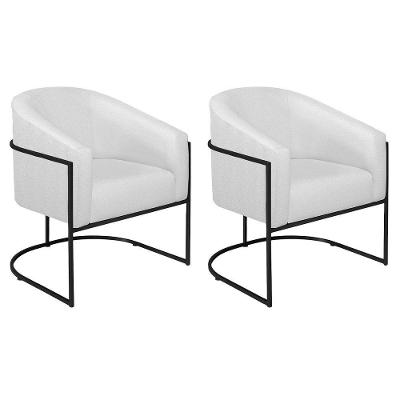 Kit 02 Poltronas Decorativas Luiza Base De Ferro Preto Suede - Amarena Móveis Branco