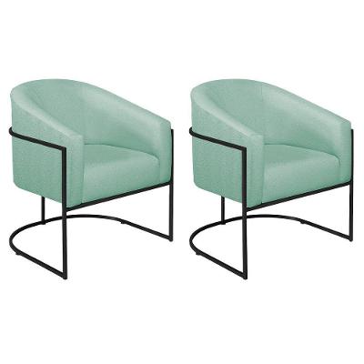 Kit 02 Poltronas Decorativas Luiza Base De Ferro Preto Suede - Amarena Móveis Azul Tiffany