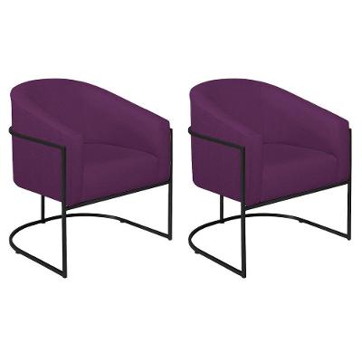 Kit 02 Poltronas Decorativas Luiza Base De Ferro Preto Suede - Amarena Móveis Roxo