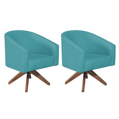 Kit 02 Poltronas Decorativas Luiza Base Giratória De Madeira Suede - Amarena Móveis Azul Turquesa
