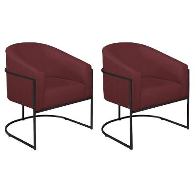 Kit 02 Poltronas Decorativas Luiza Base De Ferro Preto Suede - Amarena Móveis Bordô