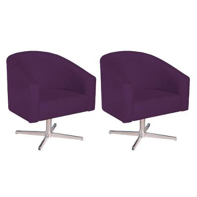 Kit 02 Poltronas Decorativassala De Estar Luiza Base Giratória De Metal Suede - Amarena Móveis Roxo